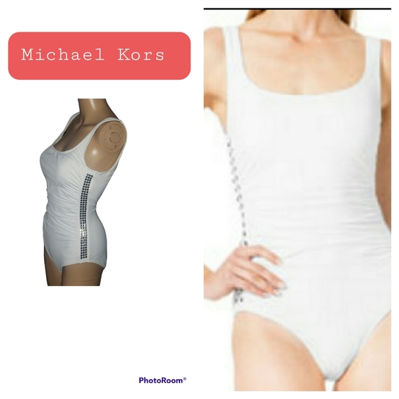 Michael Kors 8 white Stud-Side Shirred Maillot - Picture 1 of 13